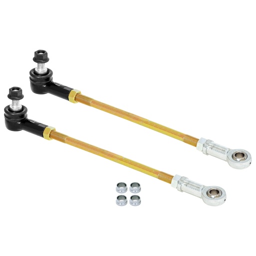 [RJ-253204-101] RockJock Adjustable Sway Bar End Link Kit for JT Rear (12 1/2 in. Long Rods, Sealed Rod Ends, Thru-Bolt Heims, Jam Nuts, Misalignment Spacers, pair)