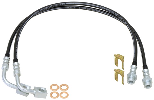 [CE-9807RBLK] RockJock Brake Hose Kit, JK Rear, Incl. Frame Tabs, Clips, Copper Washers, For Use w/o Antirock System, 23.5 in. Long, Pair